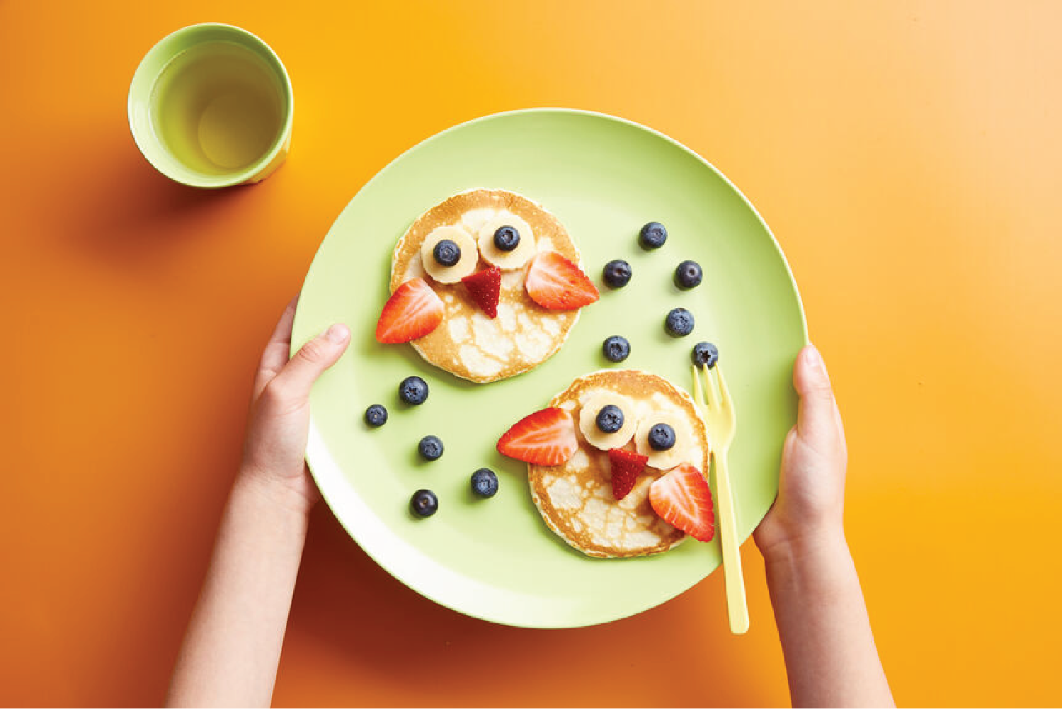 A plate of pancakes turned into owls.