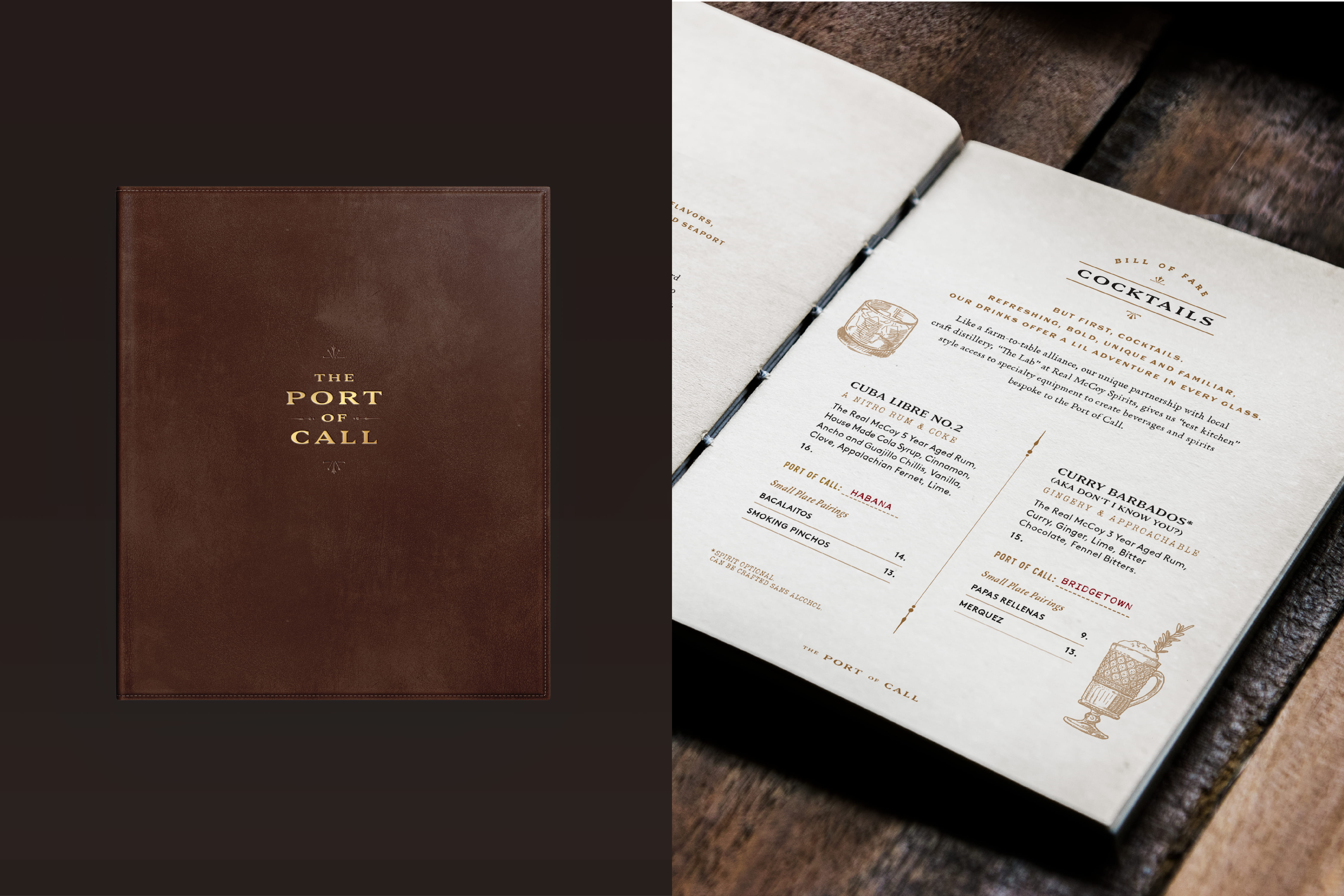 The Port of Call Leather Menu 