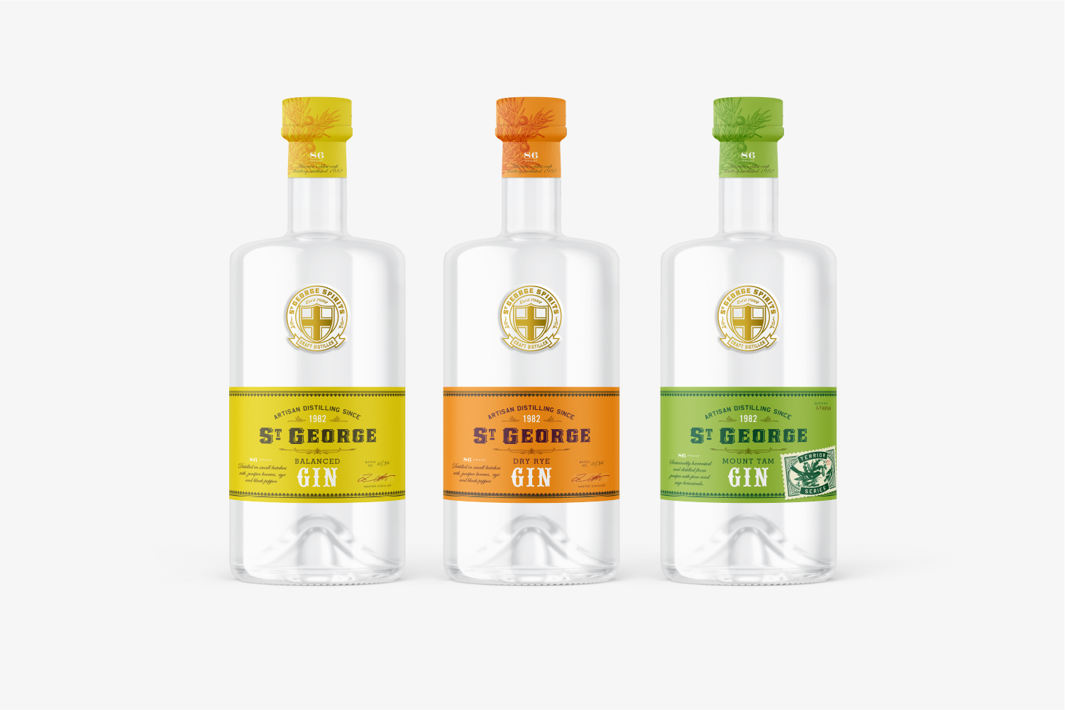 St. George Spirits Trio of Gins concept.