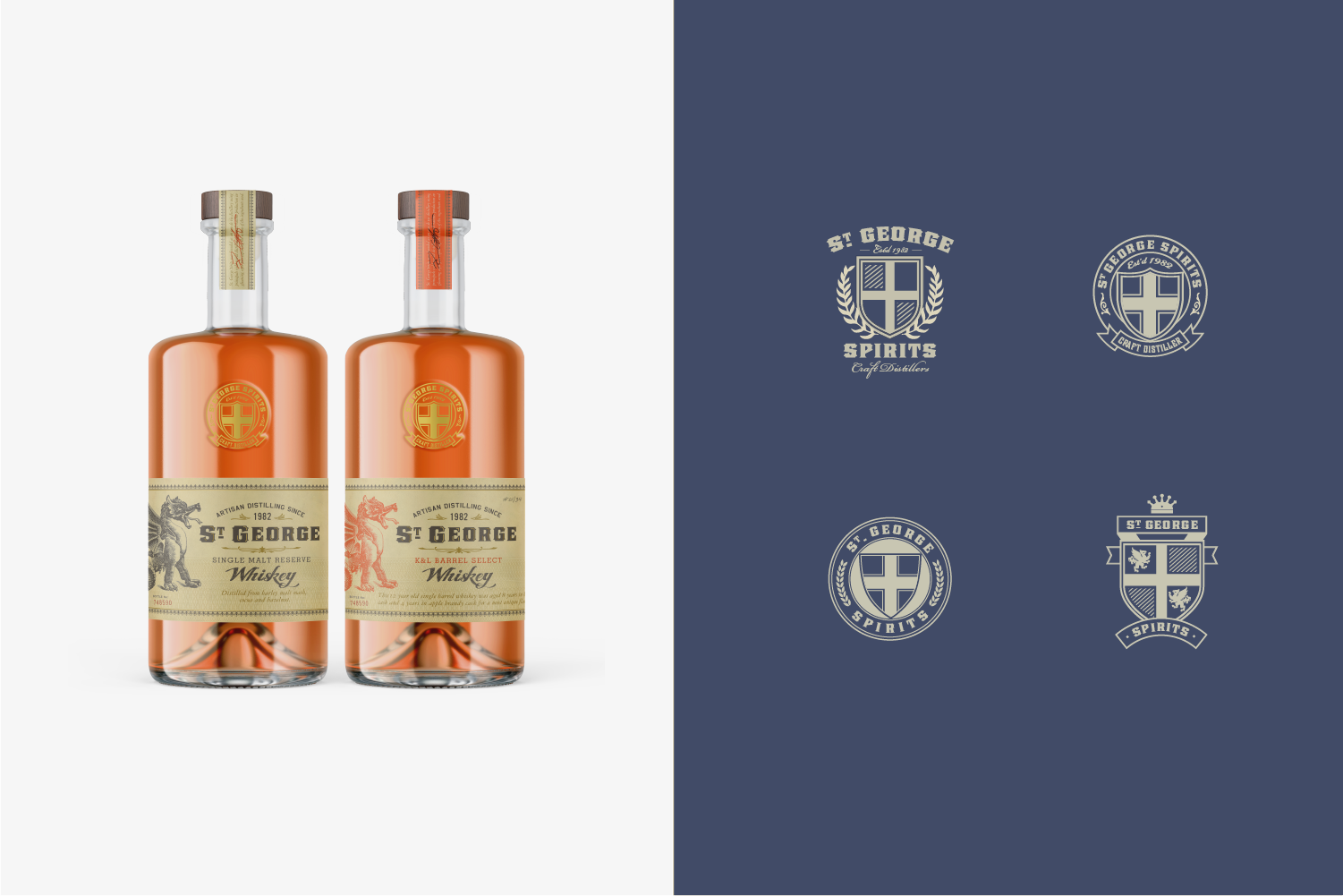 St. George Spirits Single Malt Whiskey Packaging and Logo concepts