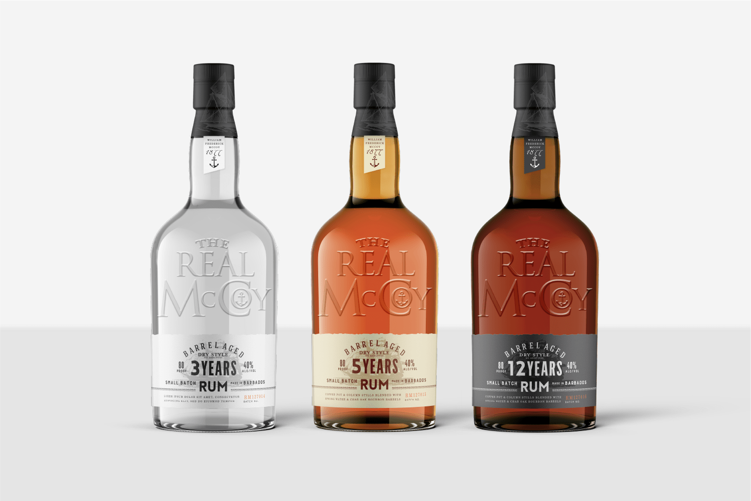 The Real McCoy packaging design concept, label design, bottle design.