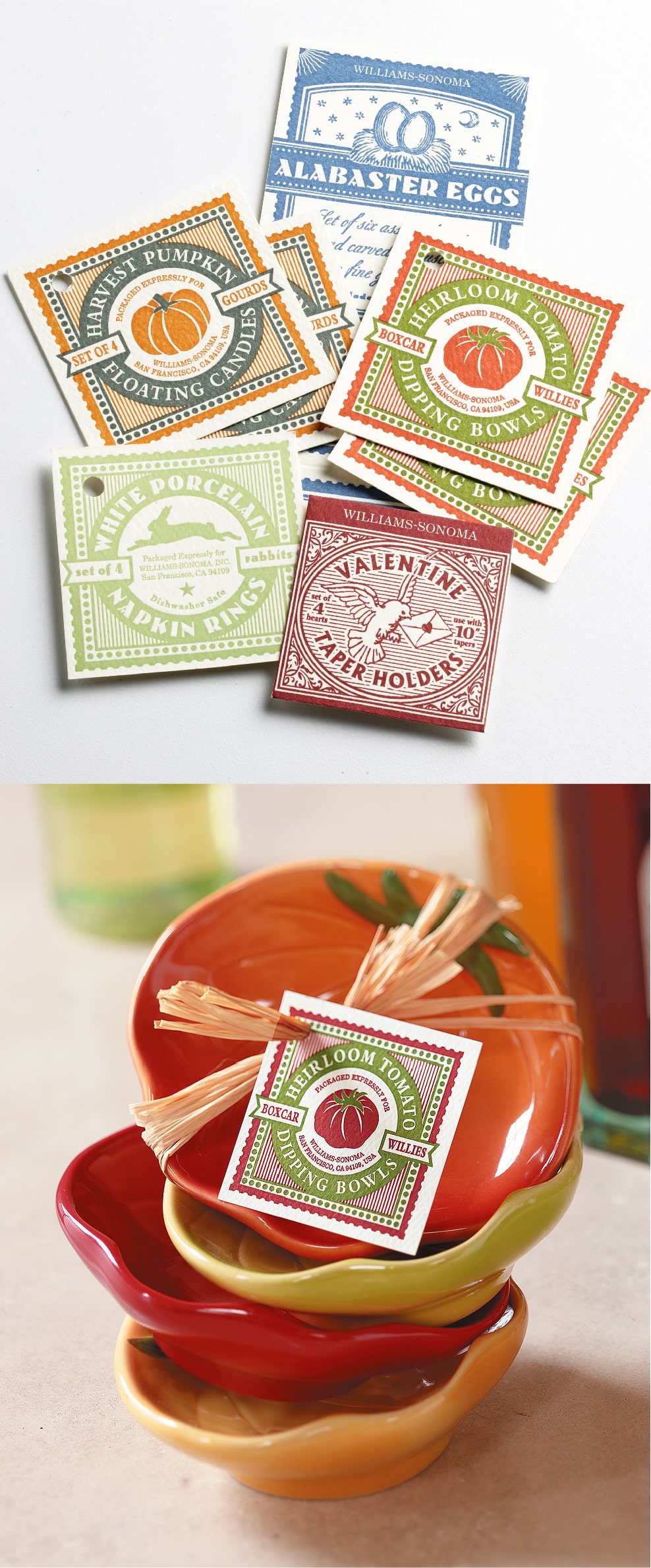 Letterpressed hangtags for Williams Sonoma. 